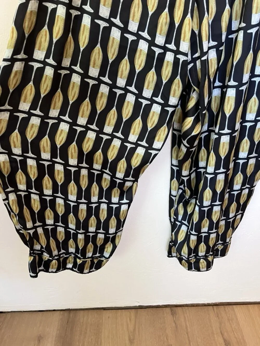 Show Me Your Mumu Silky PJ Pant Champagne Print Black Gold Wide Leg - Size 2X